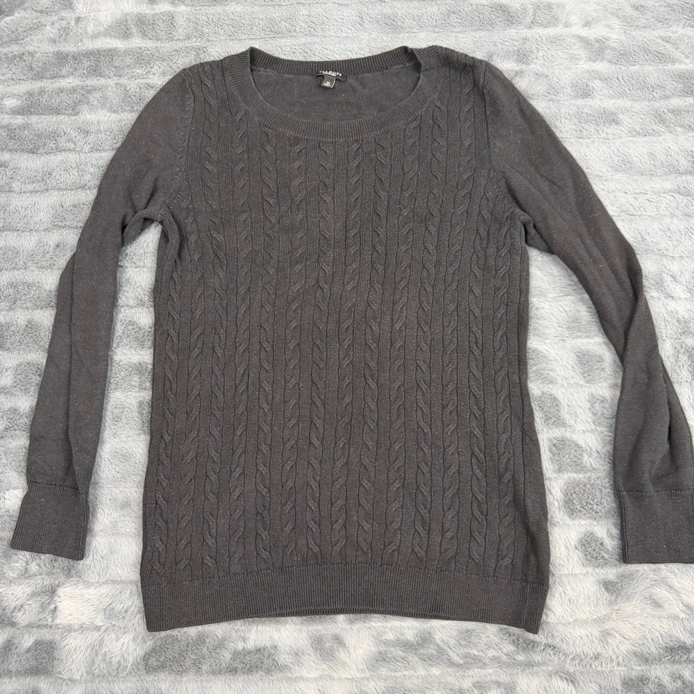 Talbots Womens Medium Black Cable Knit Crew Neck Long Sleeve Sweater